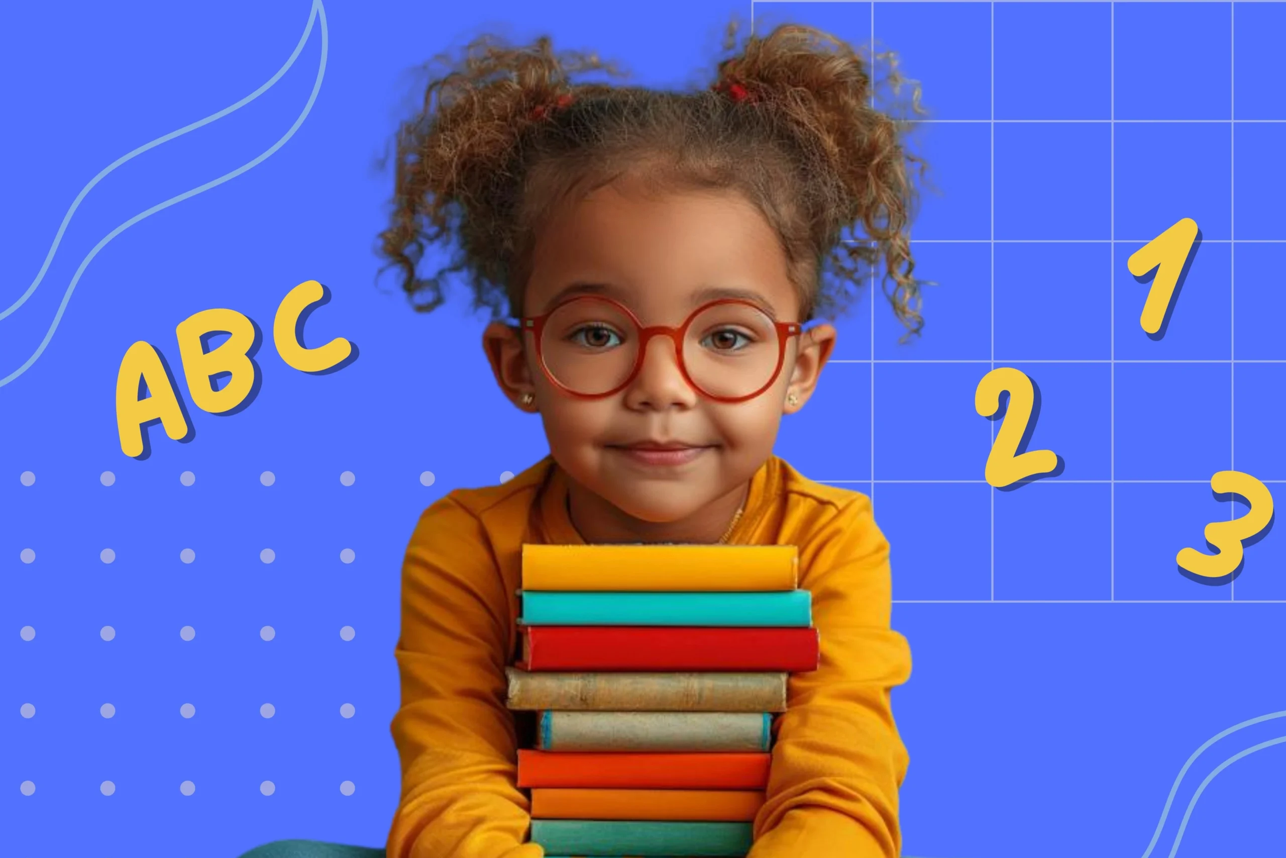 little girl glasses with books her hands created with generative ai technology copy